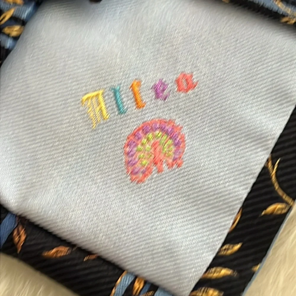 Altea Black and Blue Tie with Gold Leaf Design